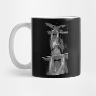 Special processing. Insane dead king. Very strong guy leaned back. Dark. Black and white. Mug